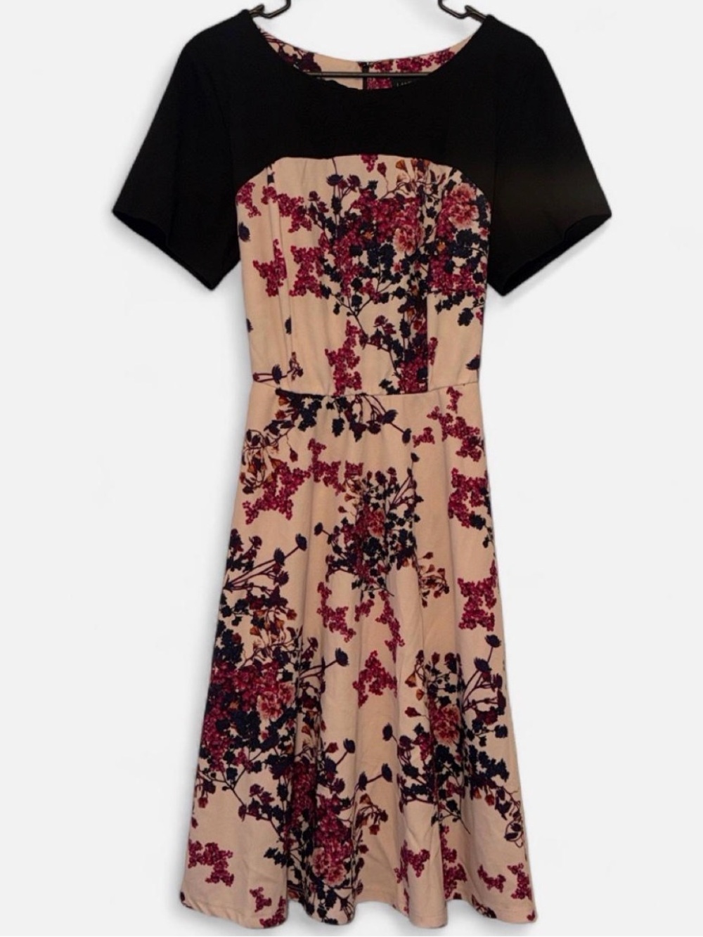 Lane Bryant Black Yoke Pink Floral Fit-and-Flare Dress